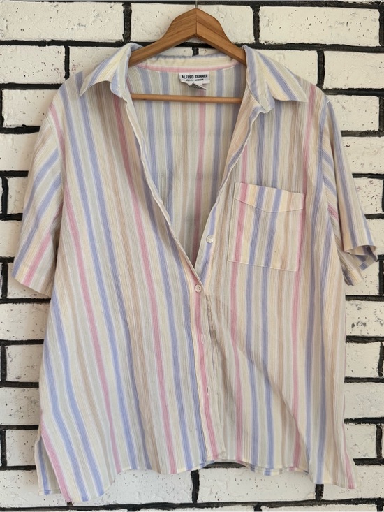 Alfred Dunner Tops - Alfred Dunner Pastel Multi-Stripe Short Sleeve Button Shirt